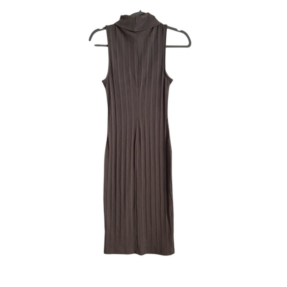 Nine West Ribbed Knit Midi Dress Sleeveless Turtleneck Taupe Brown Bodycon Small - Picture 2 of 6